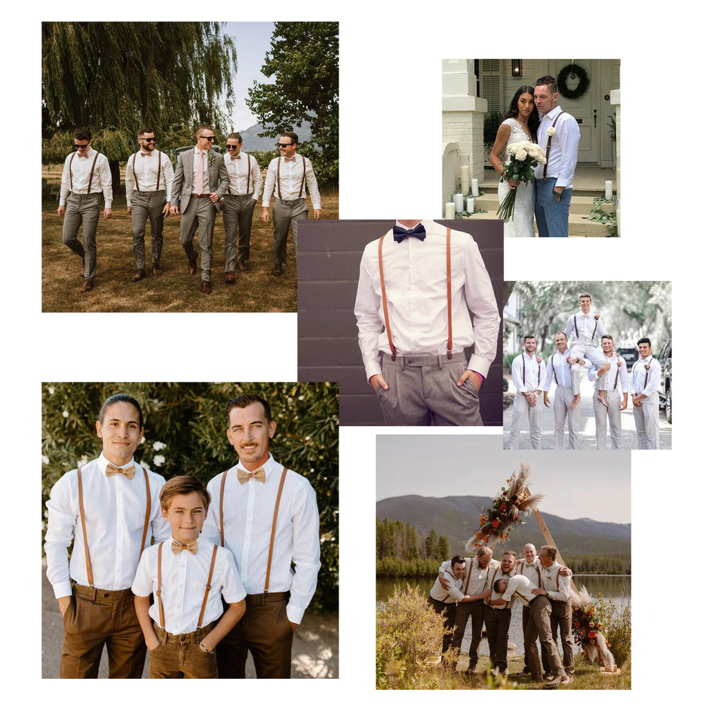 Mens Leather Suspenders Y Back Design Adjustable Brown Suspenders Groomsmen Gift for Wedding