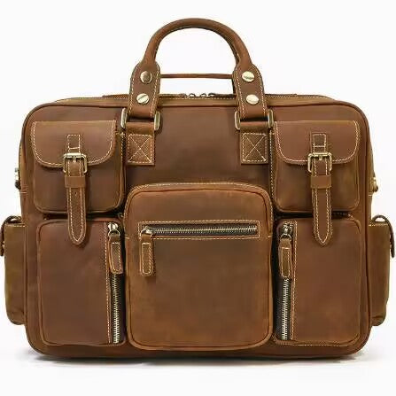 Crazy Horse Leather Shoulder Bag Retro Tote Bag Large Capacity Messenger Bag