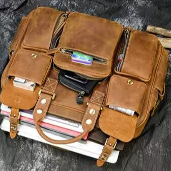 Crazy Horse Leather Shoulder Bag Retro Tote Bag Large Capacity Messenger Bag