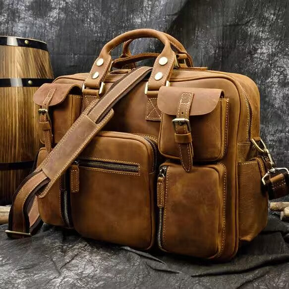 Crazy Horse Leather Shoulder Bag Retro Tote Bag Large Capacity Messenger Bag