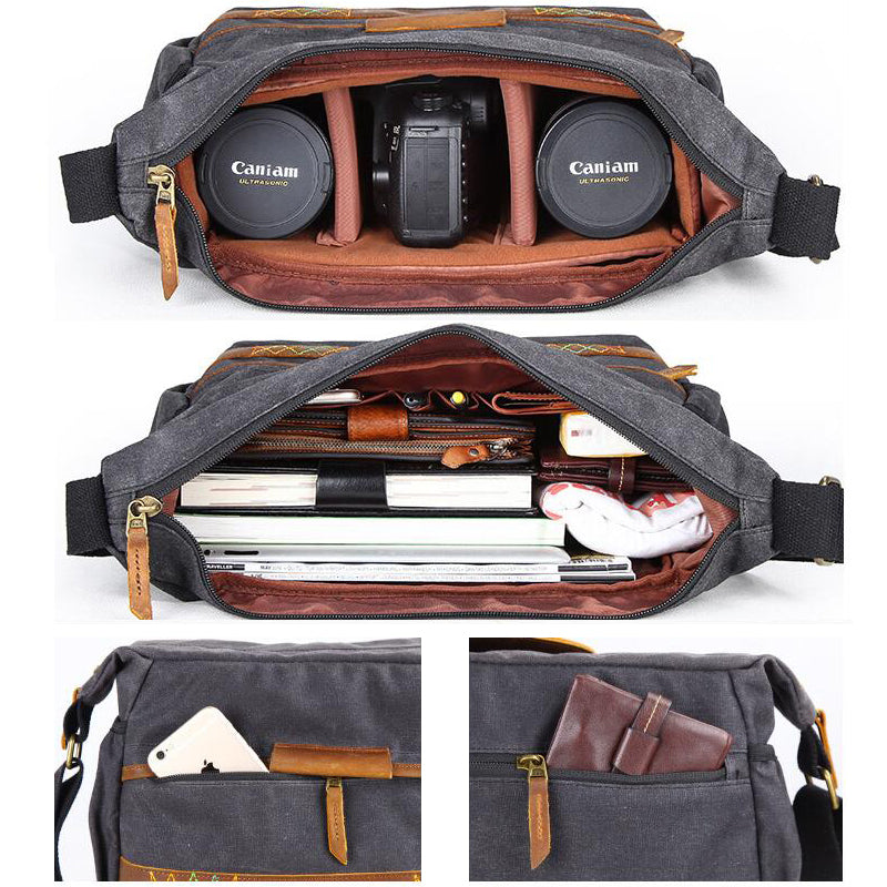 Waterproof Canvas Messenger Bag DSLR Camera Shoulder Bag Canvas Camera Bag QSM3037