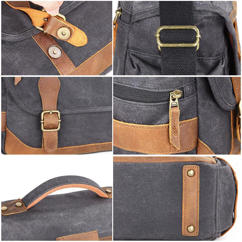 Leather With Canvas Camera Bag Waterproof DSLR Camera Bag Shoulder Messenger Bag QSM3035