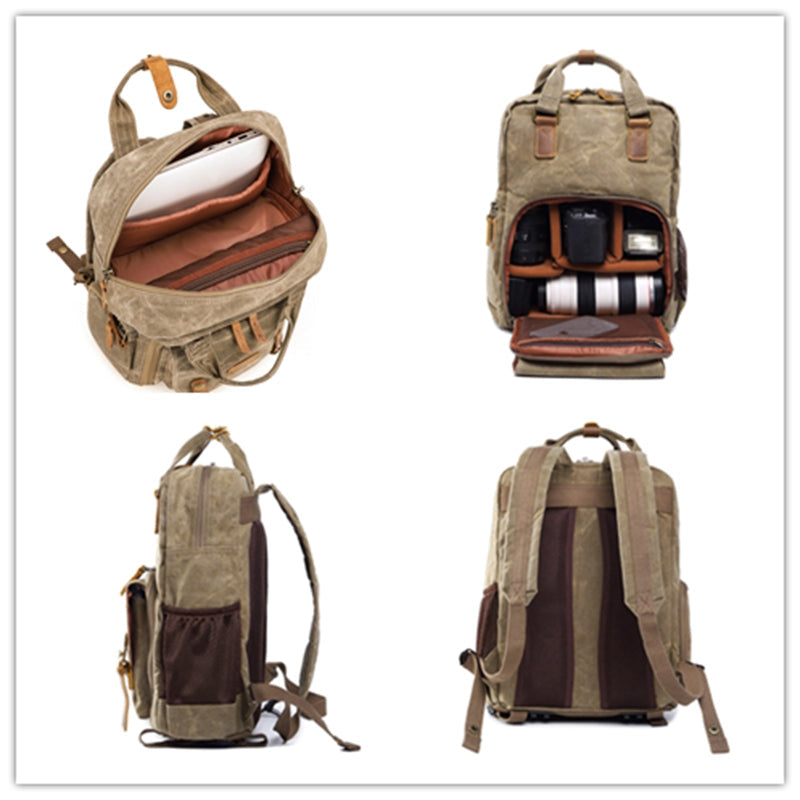 Flash Sale Waxed Canvas DSLR Camera Backpack Waterproof Travel Backpack