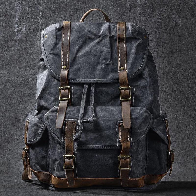 Waxed Canvas With Leather Backpack Vintage Large Capacity Backpack Travel Backpack