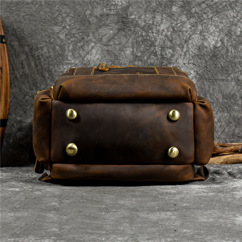 Crazy Horse Leather Travel Backpack Men Leather Laptop Backpack Retro Leather Rucksack