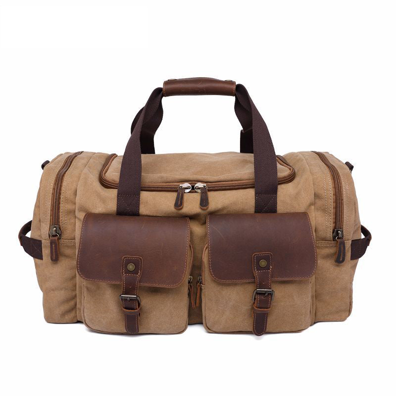 ROCKCOW Weekender Overnight Bag Canvas Genuine Leather Travel Duffel Tote AF14