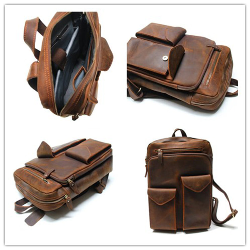 Crazy Horse Leather Backpack Durable Travel Backpack School Backpack