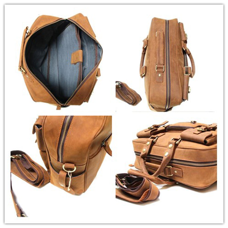 Crazy Horse Leather Shoulder Bag Retro Tote Bag Large Capacity Messenger Bag