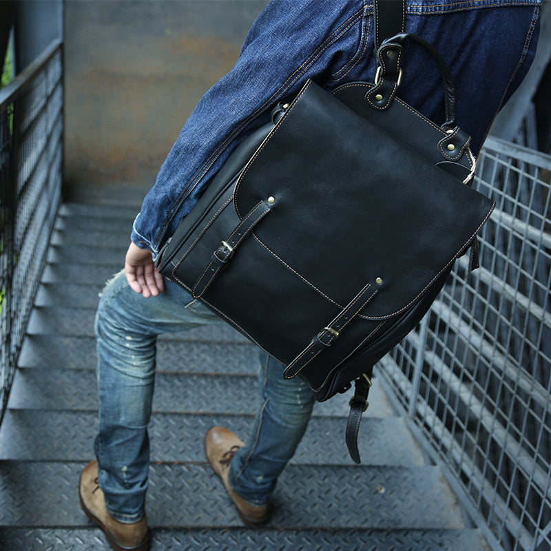 Unisex Genuine Leather Backpack – Hand-Rubbed Vegetable-Tanned Leather Travel & Sketch Backpack Z9035