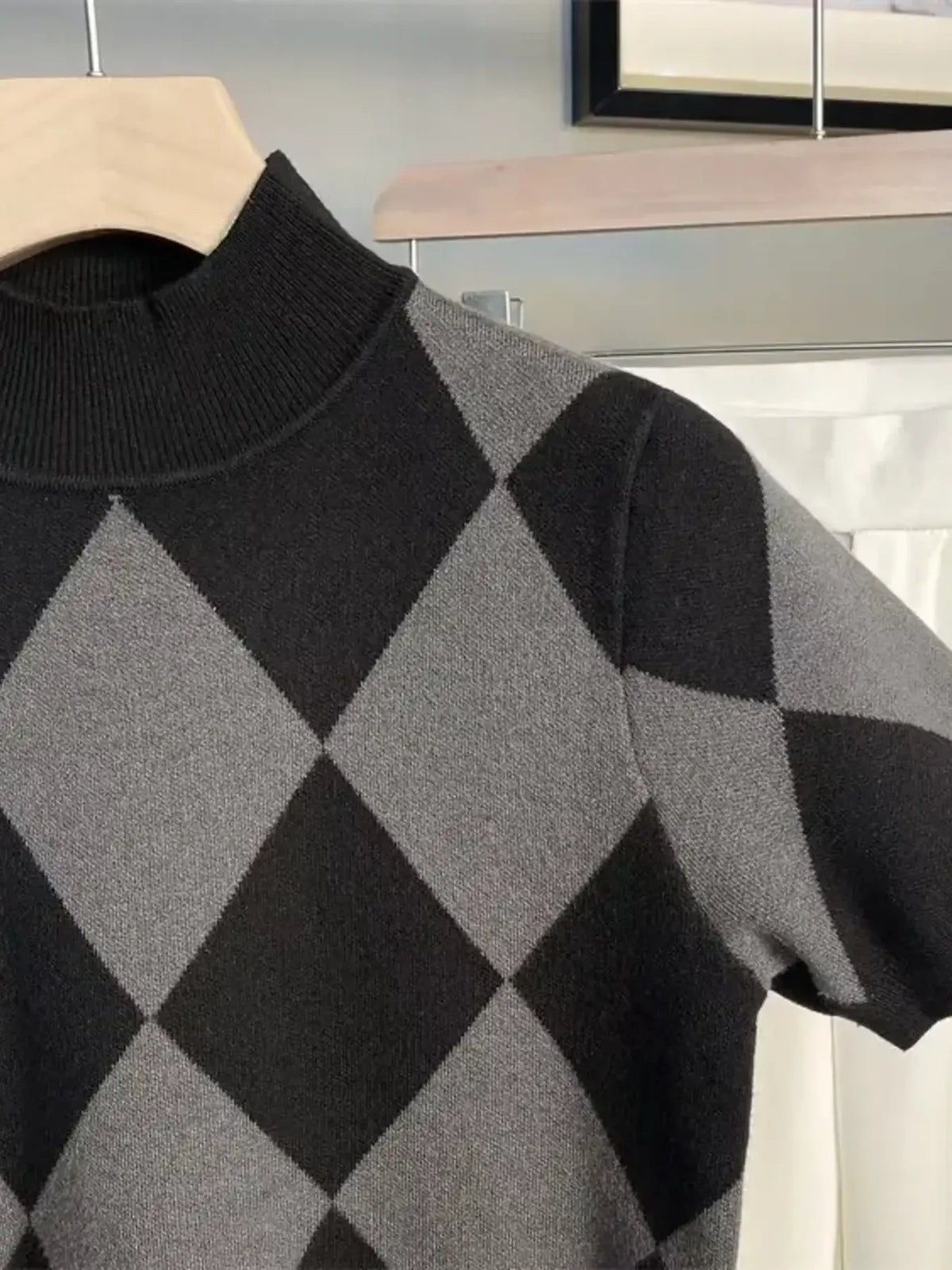 Men's Full Size Diamond Pattern Short Sleeve Knit Top Plus Size