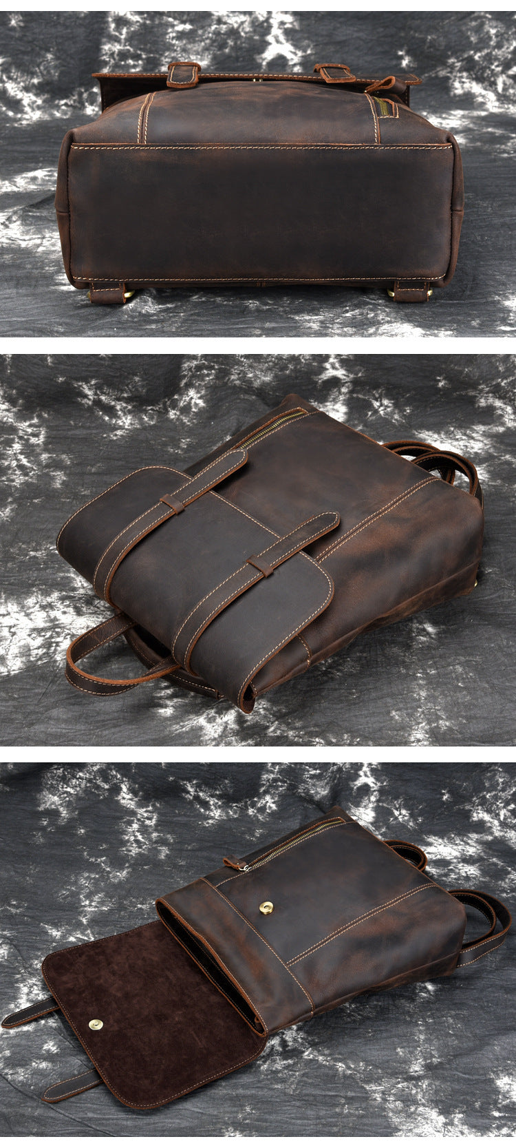 Crazy Horse Leather Backpack Laptop Backpack Travel Backpack Retro Shoulder Messenger Bag