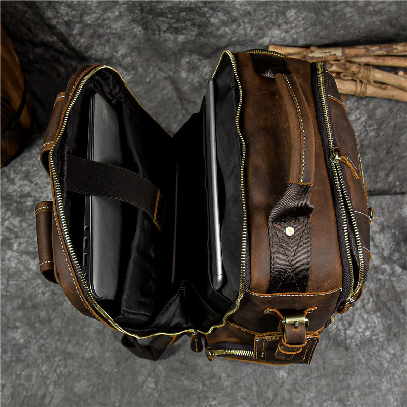 Crazy Horse Leather Travel Backpack Men Leather Laptop Backpack Retro Leather Rucksack