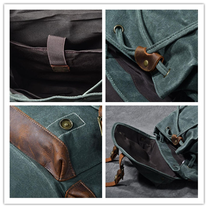 Waxed Canvas With Leather Backpack Vintage Large Capacity Backpack Travel Backpack
