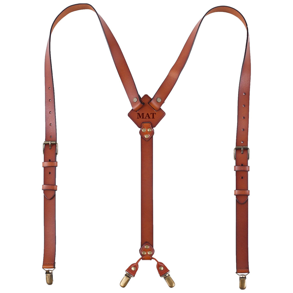 Leather Suspenders For Men Adjustable Brown Genuine Leather Suspenders Groomsmen Gifts for Wedding