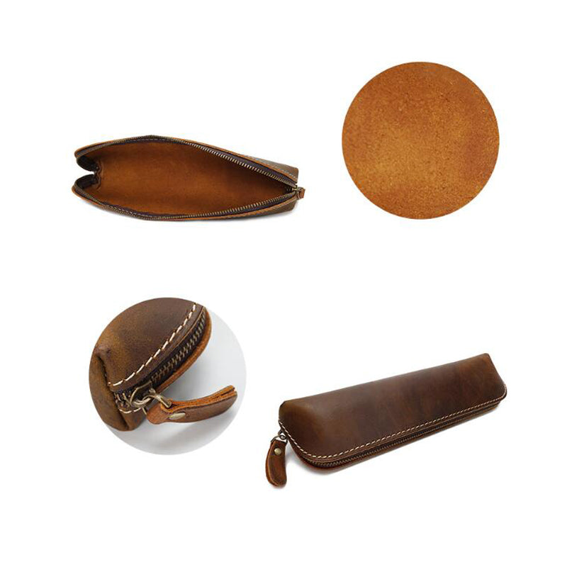 Retro Pen Bag Full Grain Leather Pencil Case Handmade Pen Holder YD1025