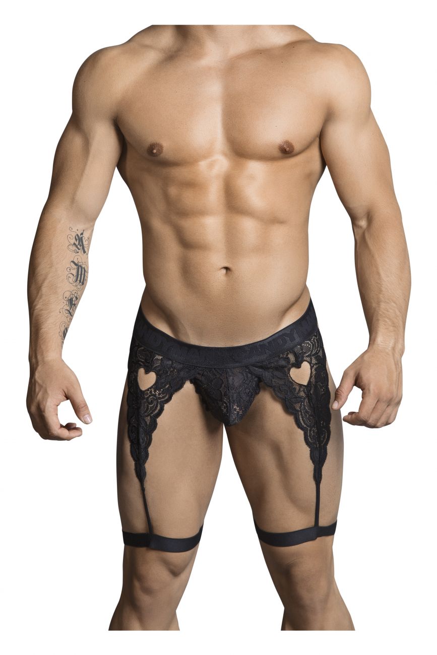 CandyMan 99310 Men's Underwear Lace Garther Thongs Color Black