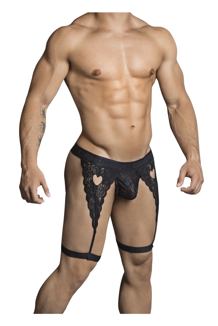 CandyMan 99310 Men's Underwear Lace Garther Thongs Color Black
