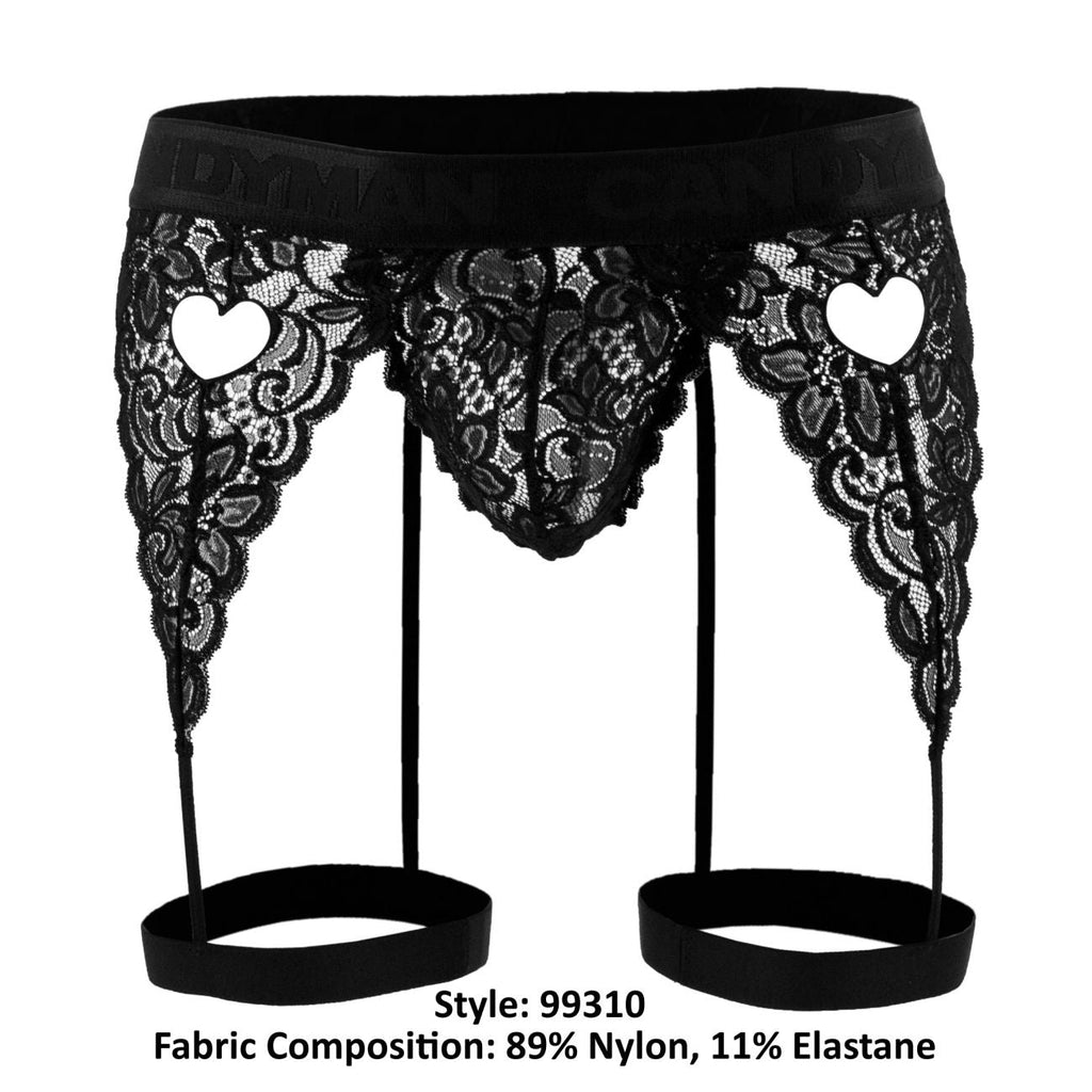 CandyMan 99310 Men's Underwear Lace Garther Thongs Color Black