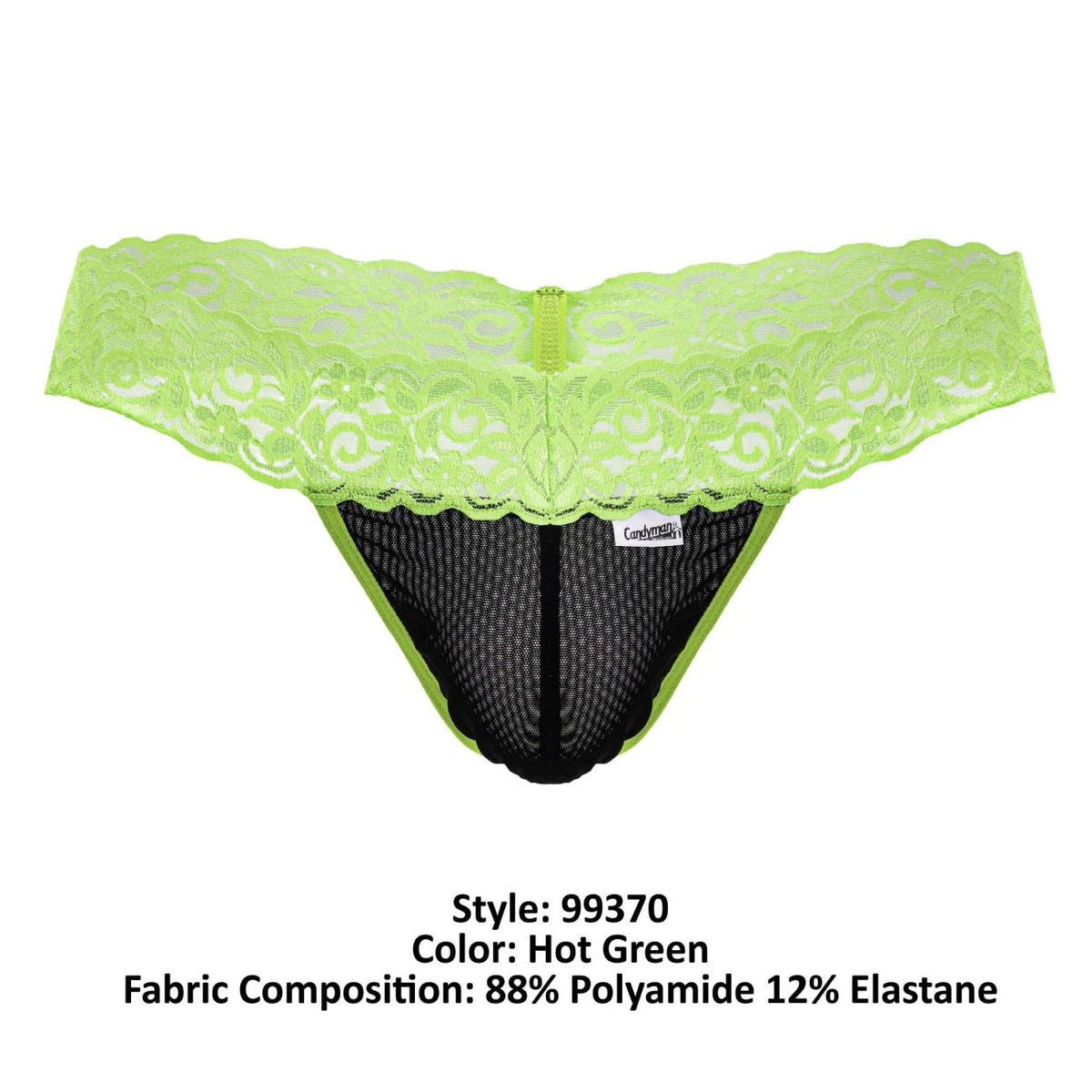 CandyMan 99370 Men's Underwear Sensual Lace Thongs Color Hot Green