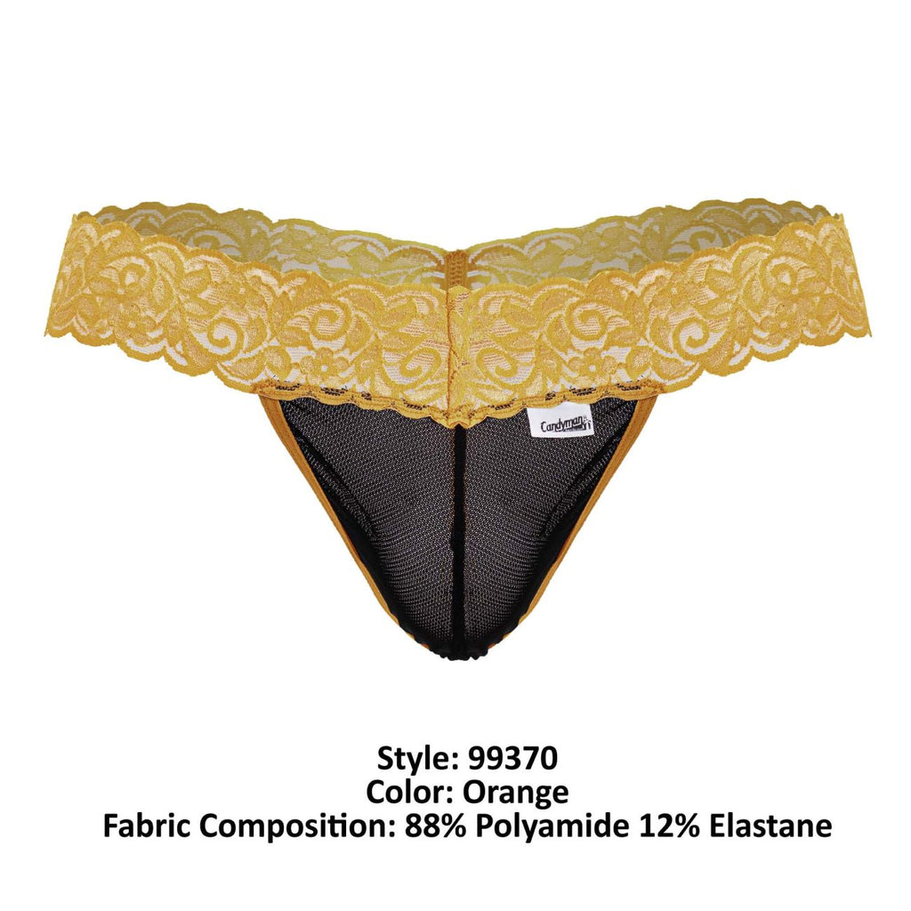 CandyMan 99370 Men's Underwear Sensual Lace Thongs Color Orange