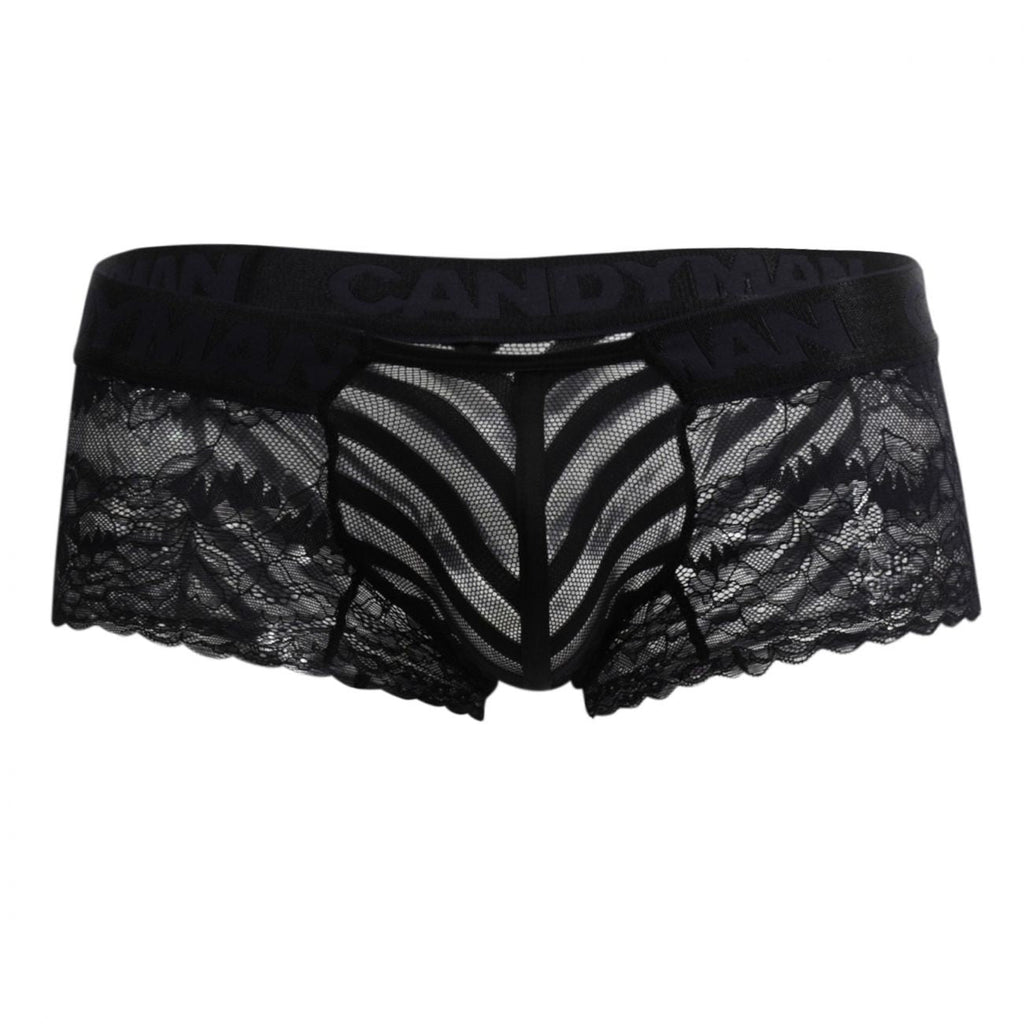 CandyMan 99393 Men's Underwear Mesh and Lace Boxer Briefs Color Black