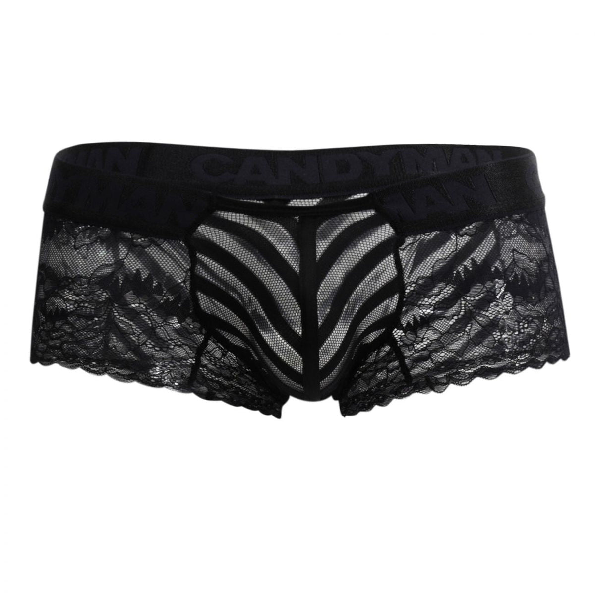 CandyMan 99393 Men's Underwear Mesh and Lace Boxer Briefs Color Black