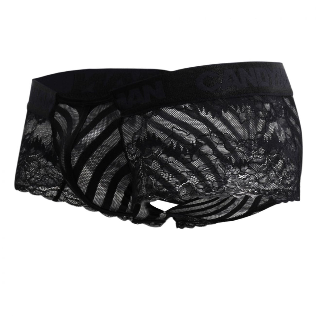 CandyMan 99393 Men's Underwear Mesh and Lace Boxer Briefs Color Black