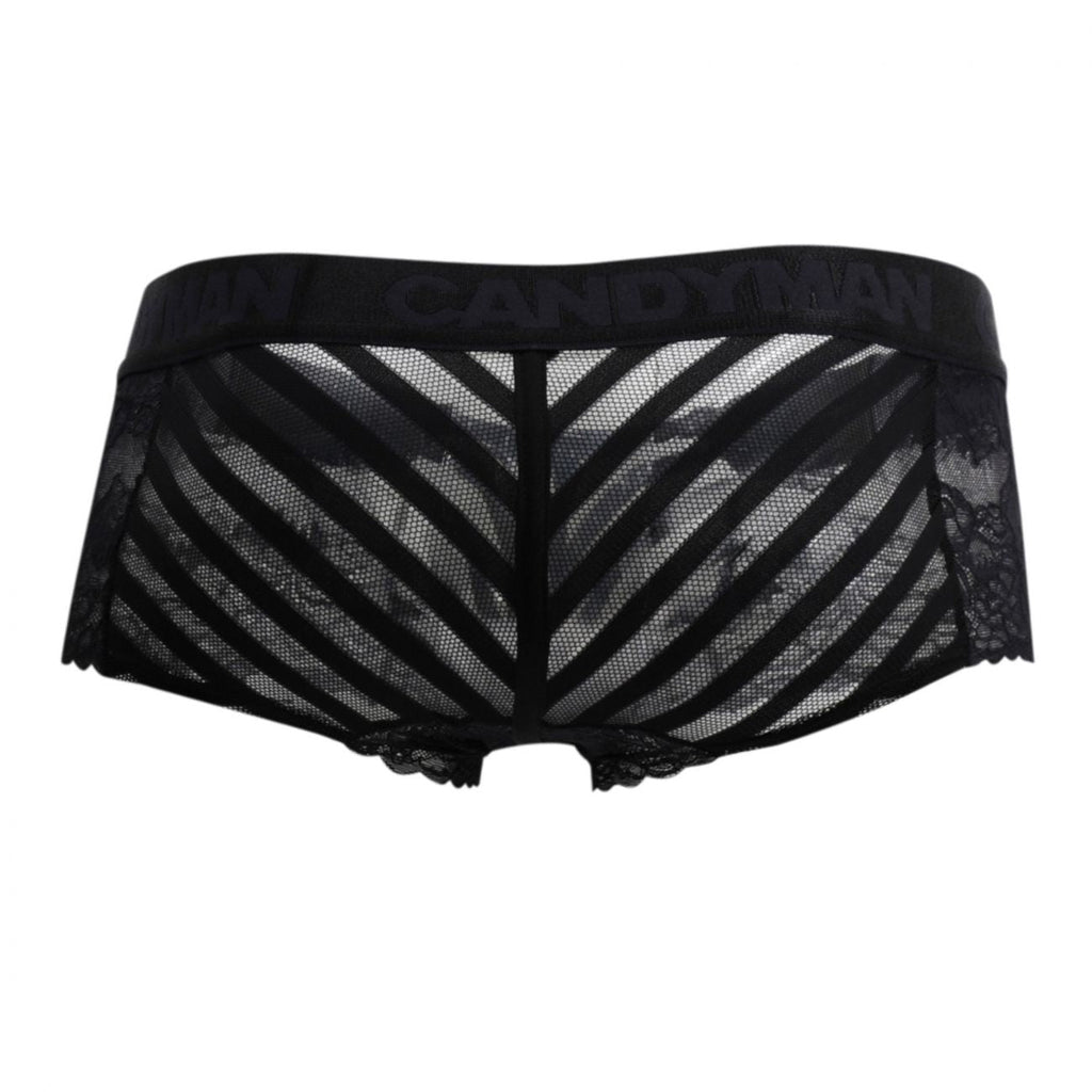 CandyMan 99393 Men's Underwear Mesh and Lace Boxer Briefs Color Black