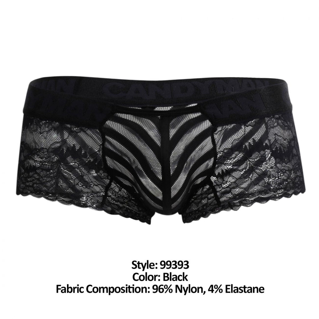 CandyMan 99393 Men's Underwear Mesh and Lace Boxer Briefs Color Black