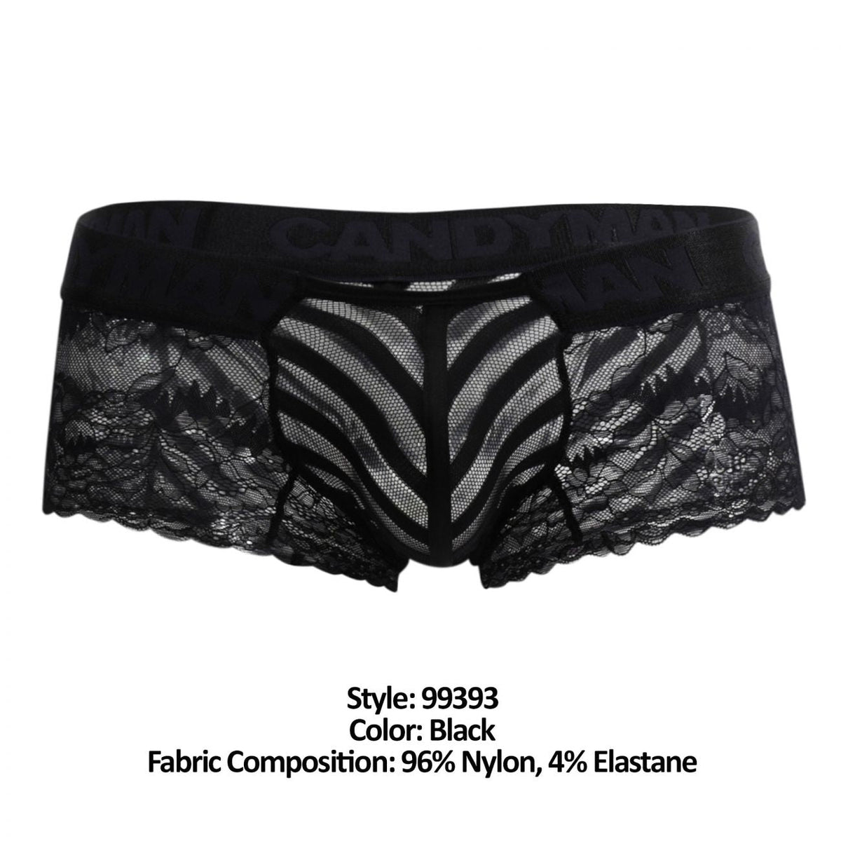 CandyMan 99393 Men's Underwear Mesh and Lace Boxer Briefs Color Black