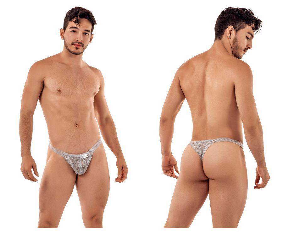 CandyMan Men's Underwear 99420 Double Lace Thongs Color Gray