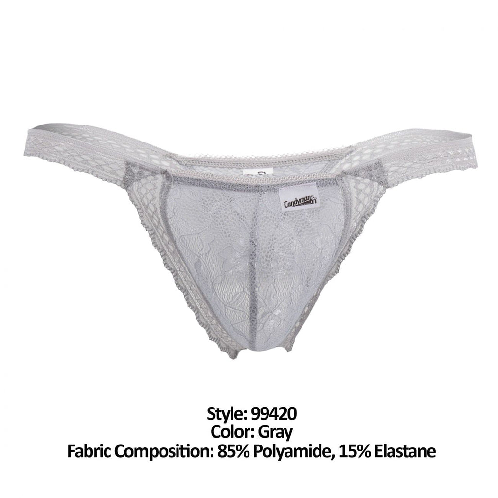 CandyMan Men's Underwear 99420 Double Lace Thongs Color Gray