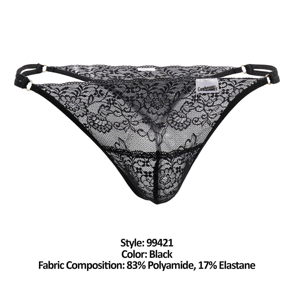 CandyMan Men's Underwear 99421 Lace G-String Thongs Color Black
