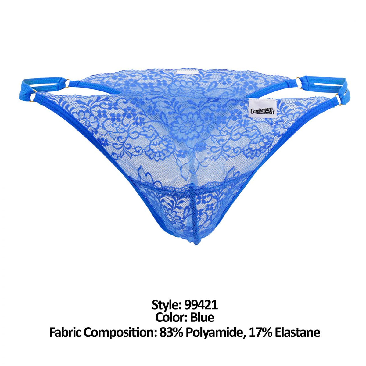 CandyMan Men's Underwear 99421 Lace G-String Thongs Color Blue