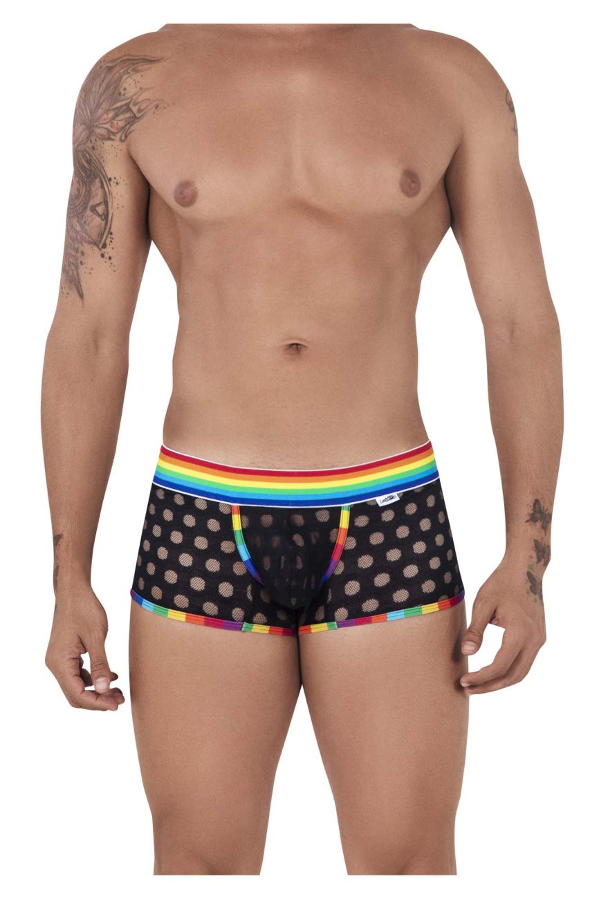 CandyMan Men's Underwear 99511X Polka Mesh Trunks Color Black-Rainbow