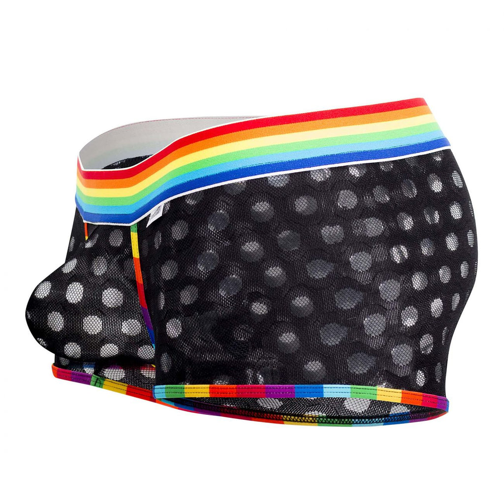 CandyMan Men's Underwear 99511X Polka Mesh Trunks Color Black-Rainbow