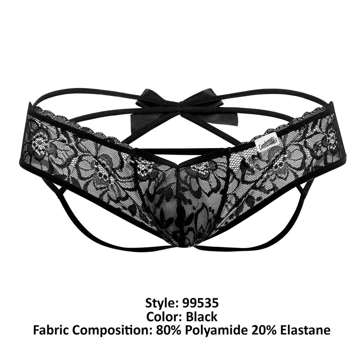 CandyMan 99535 Men's Underwear Bow & Lace Jockstrap Color Black