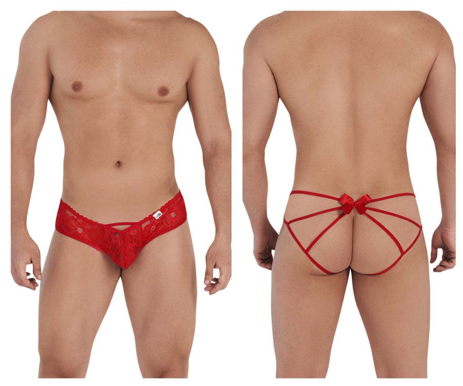CandyMan 99535 Men's Underwear Bow & Lace Jockstrap Color Red