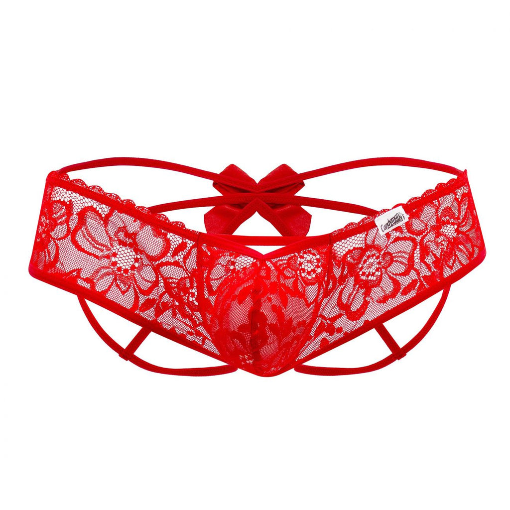 CandyMan 99535 Men's Underwear Bow & Lace Jockstrap Color Red