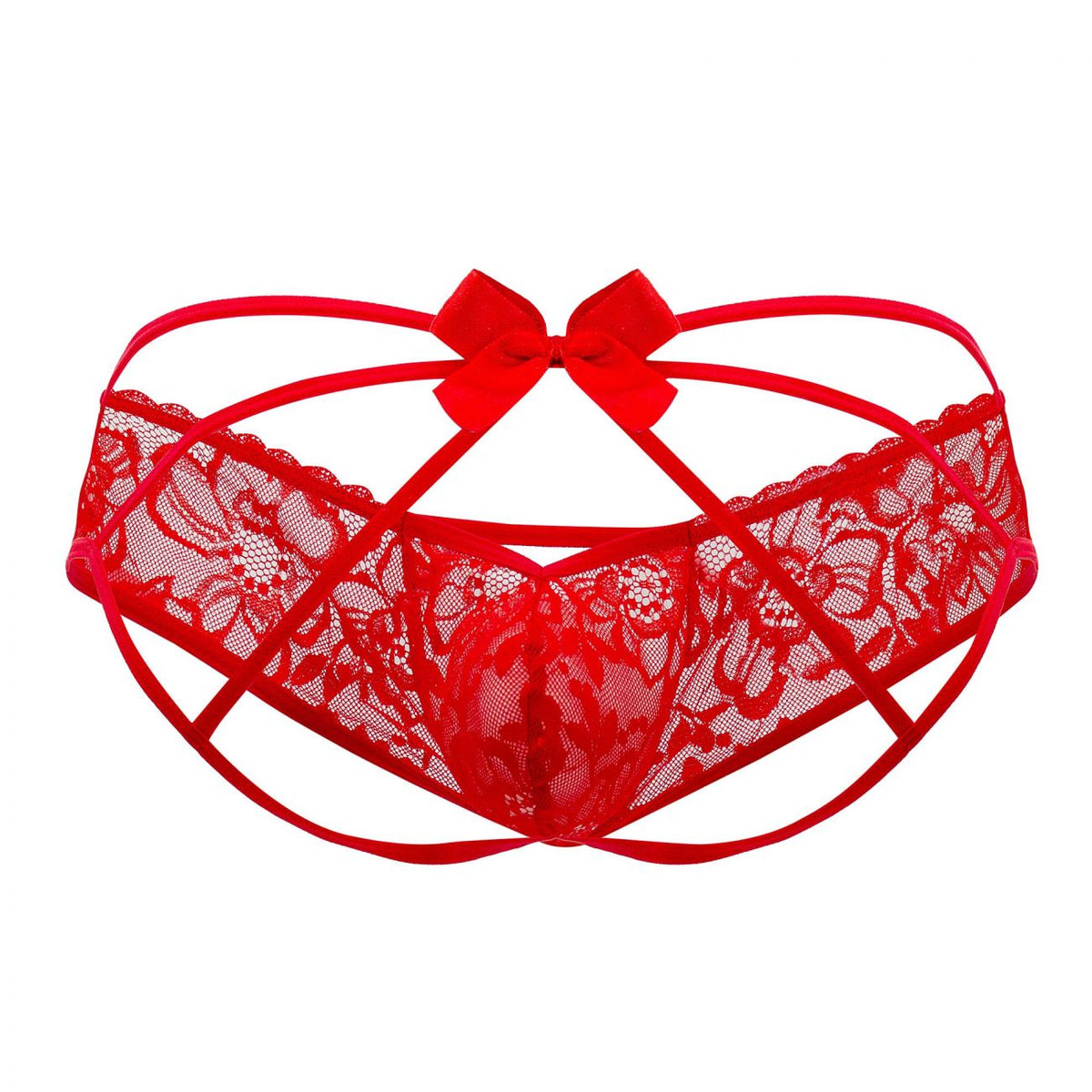 CandyMan 99535 Men's Underwear Bow & Lace Jockstrap Color Red