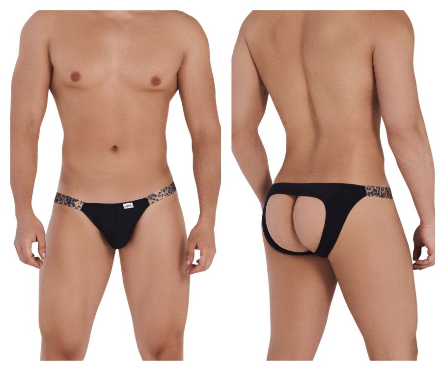 CandyMan Men's Underwear 99536X Bikini Jockstrap Color Black-Animal Print