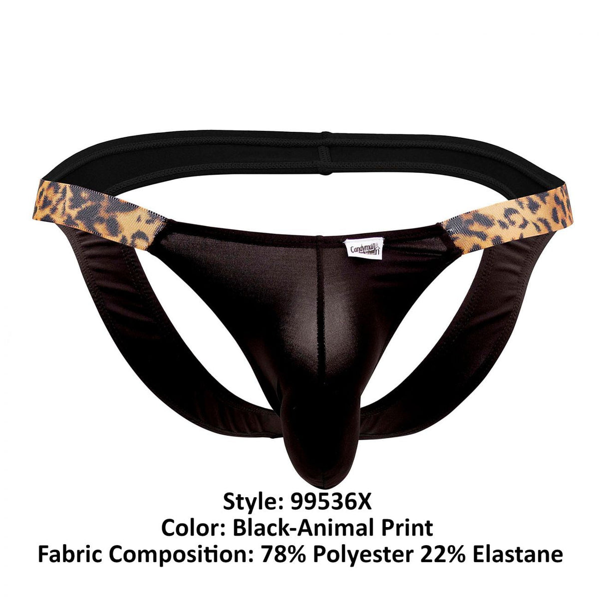 CandyMan Men's Underwear 99536X Bikini Jockstrap Color Black-Animal Print