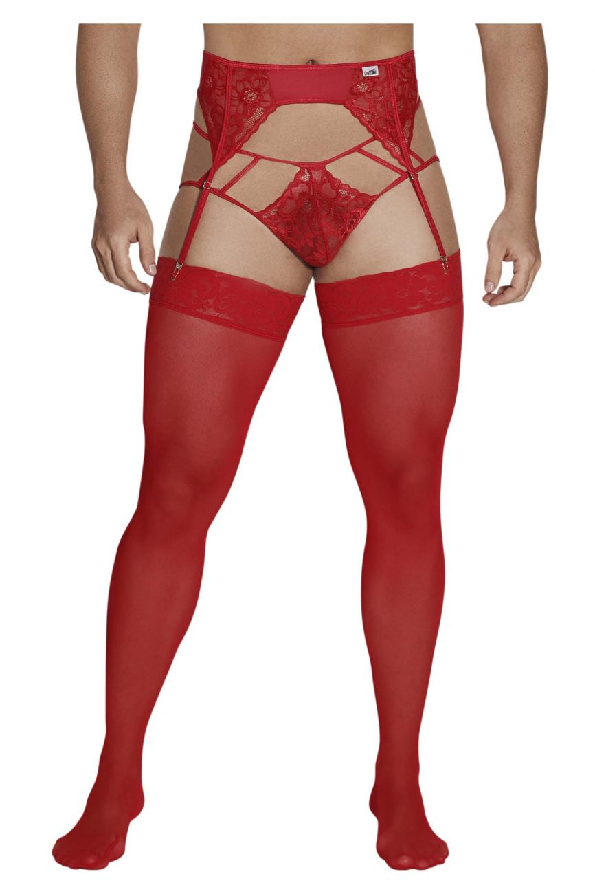 CandyMan 99550 Men's Underwear Lace Garter-Jockstrap Outfit Color Red