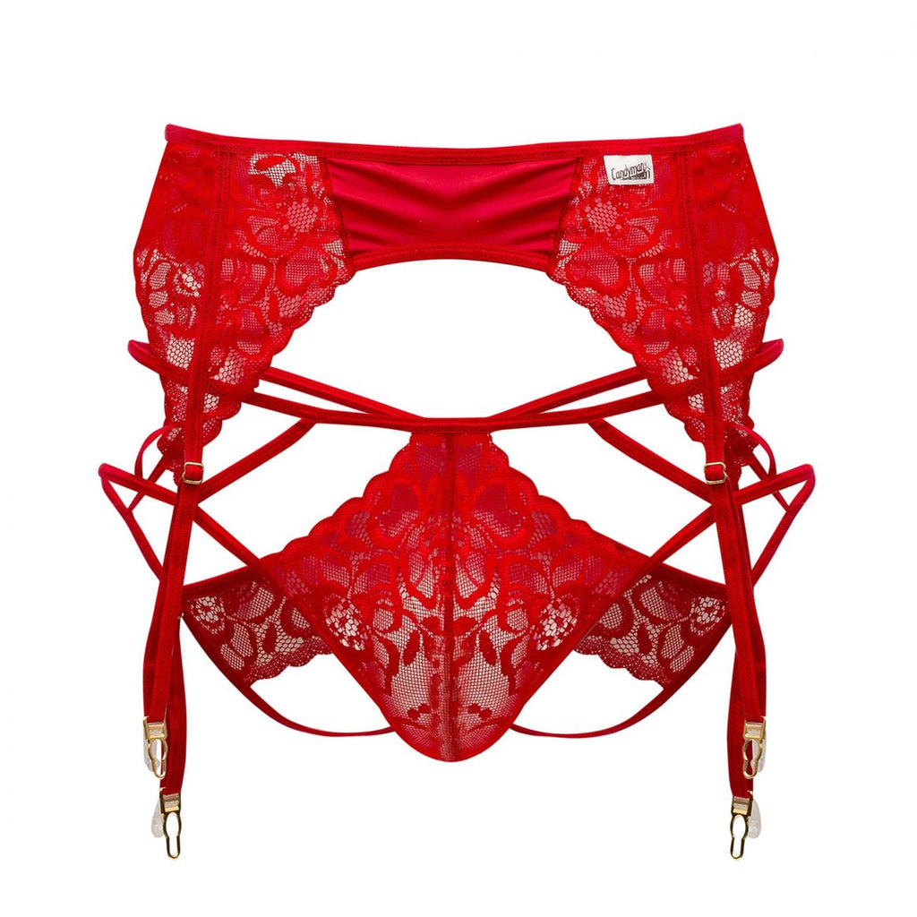 CandyMan 99550 Men's Underwear Lace Garter-Jockstrap Outfit Color Red