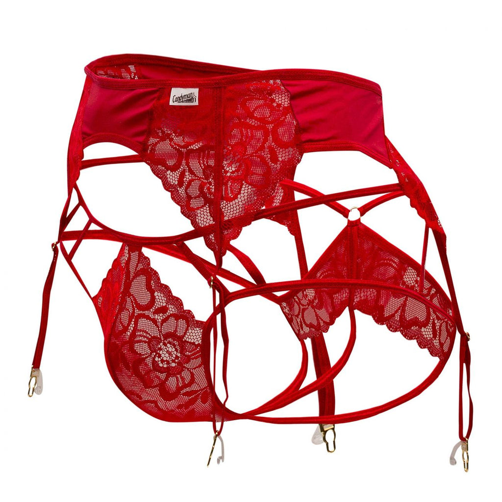 CandyMan 99550 Men's Underwear Lace Garter-Jockstrap Outfit Color Red