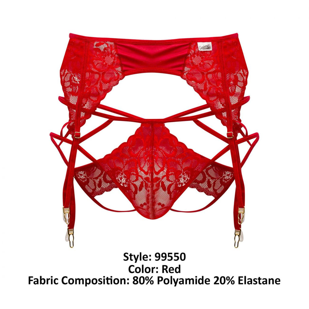 CandyMan 99550 Men's Underwear Lace Garter-Jockstrap Outfit Color Red
