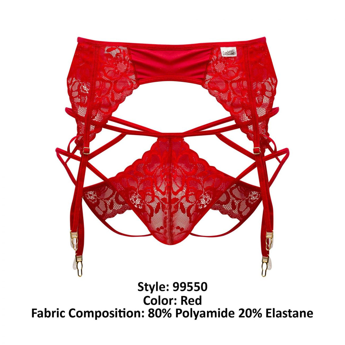 CandyMan 99550 Men's Underwear Lace Garter-Jockstrap Outfit Color Red