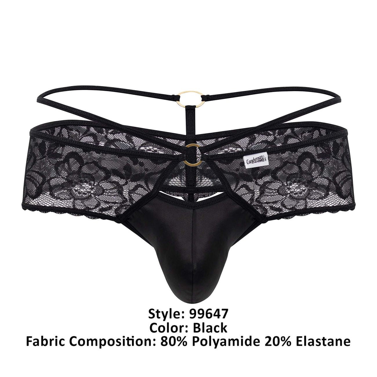 CandyMan Men's Underwear 99647 Lace Thongs Color Black