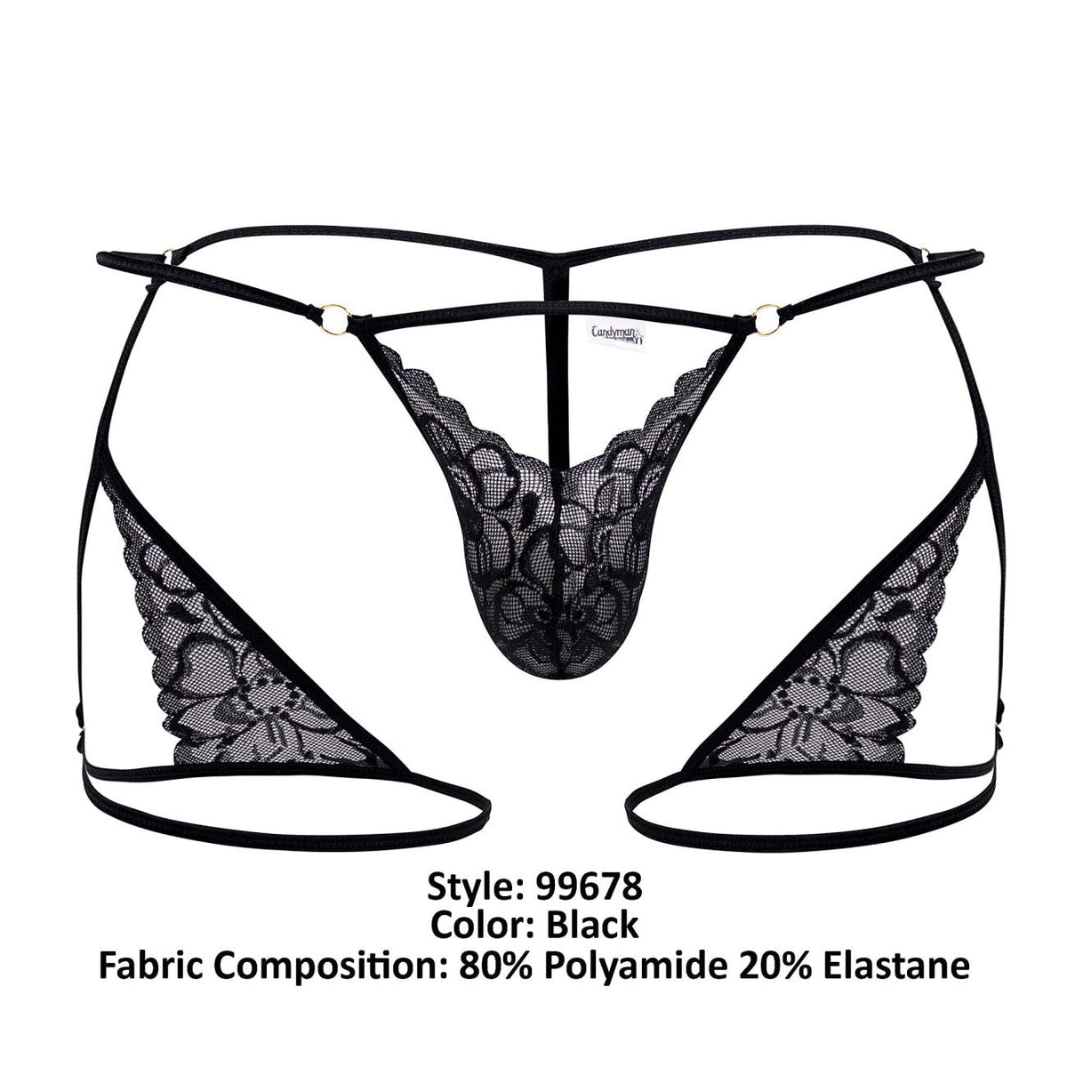 CandyMan Men's Underwear 99678 Garter Thongs Color Black