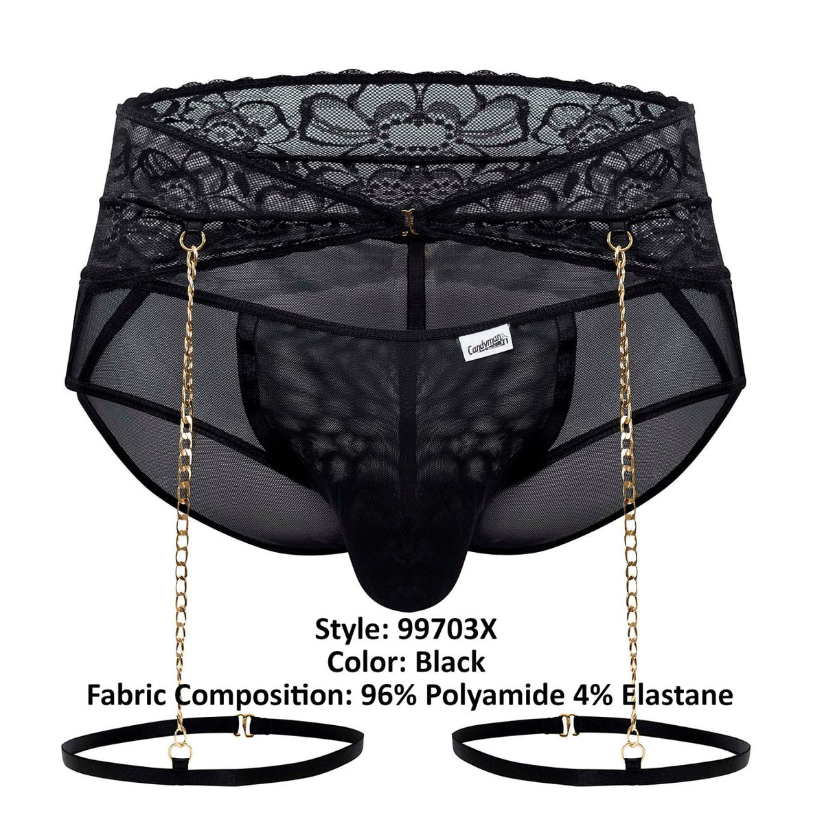 CandyMan Men's Underwear 99703X Garter Briefs Two Piece Set Color Black